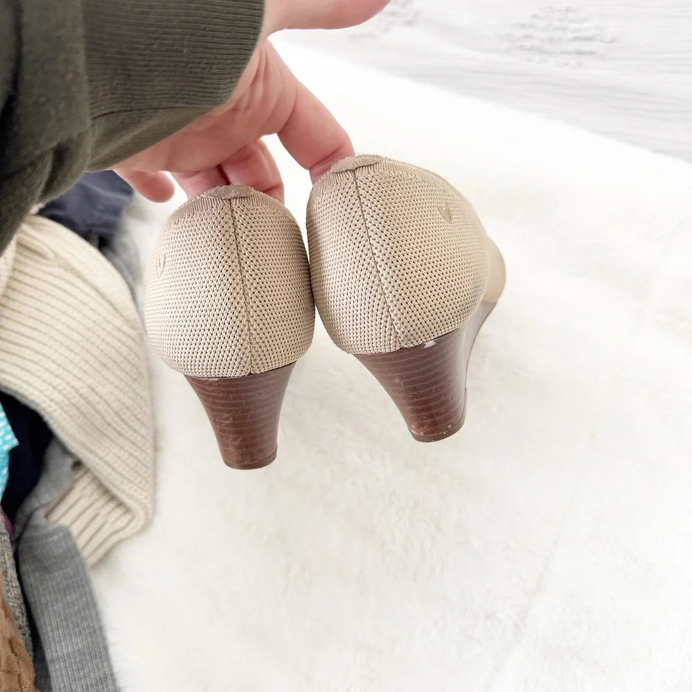 Comfort Knit Wedge Pumps - Beige